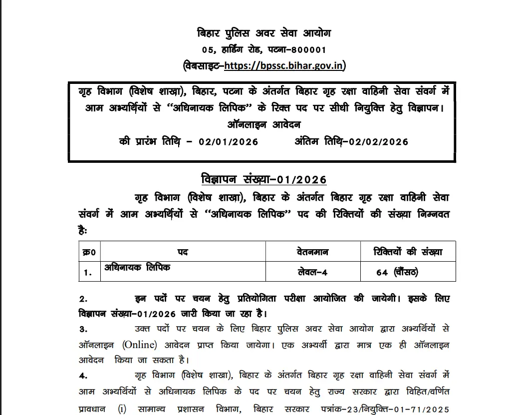 Bihar Police Havaldar Clerk Vacancy 2026